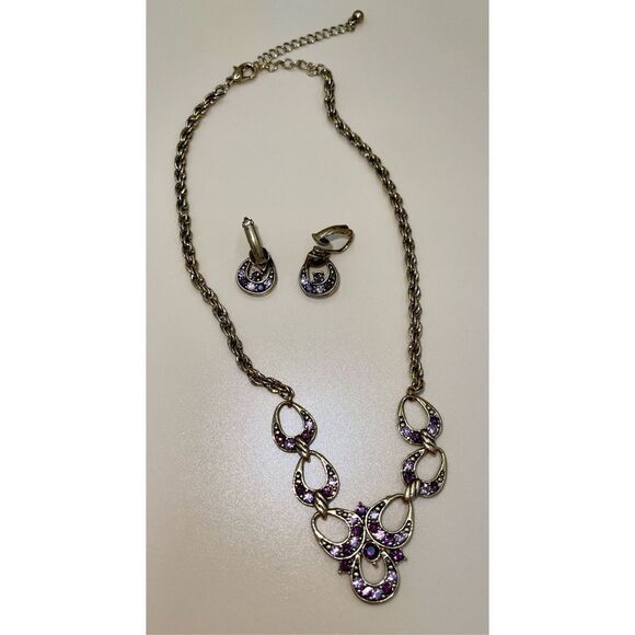 Romantic Vintage Jewelled Lavalier Necklace and Earrings Set - Picture 7 of 8